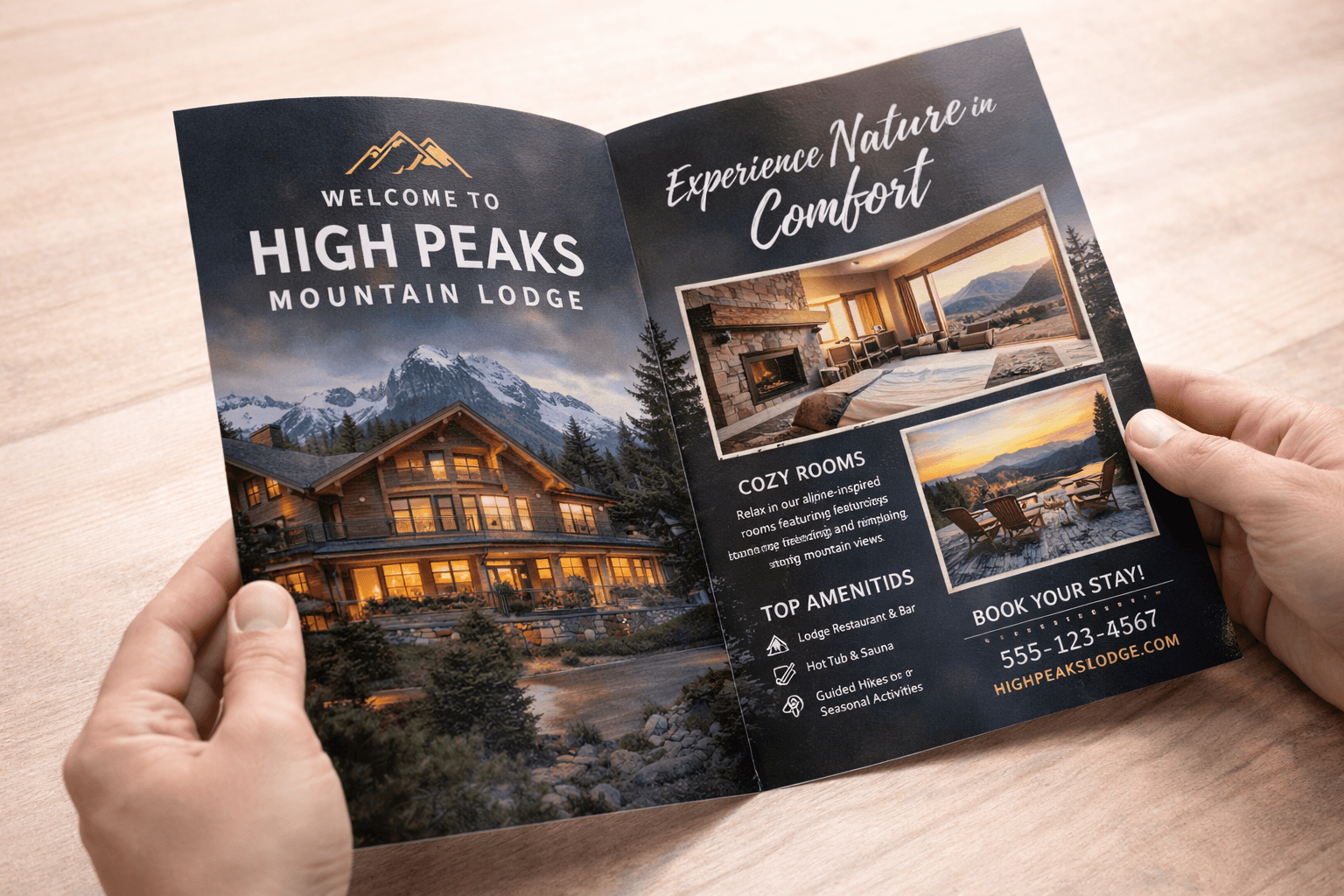 Open bi-fold brochure showing four printed panels