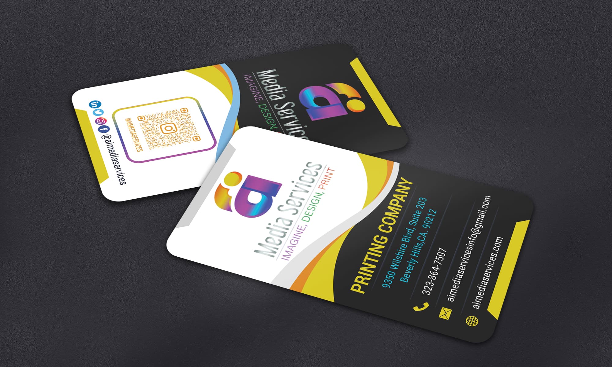 Clean white vertical business card with rounded corners and a two-tone design
