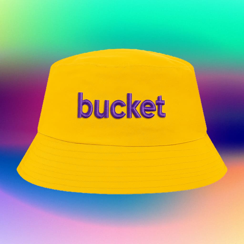 Embroidered bucket hat with a custom front design