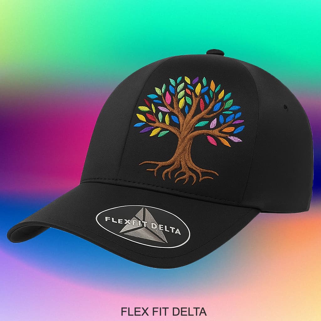 Embroidered black flex fit delta cap