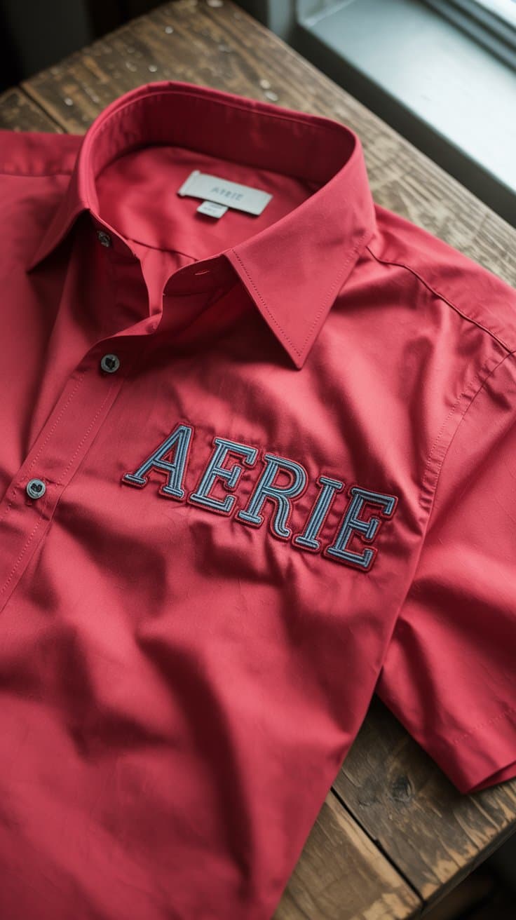 Embroidered shirt featuring bold block lettering