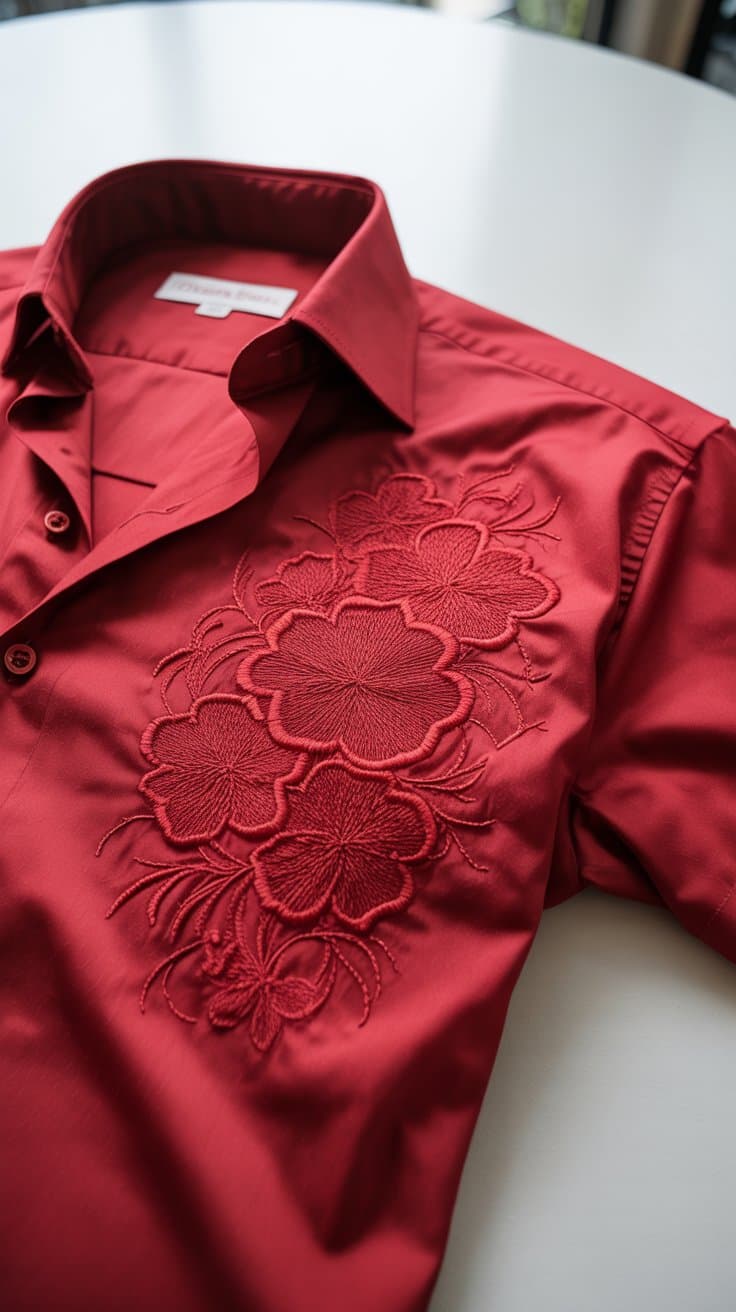 Embroidered shirt featuring a detailed floral design