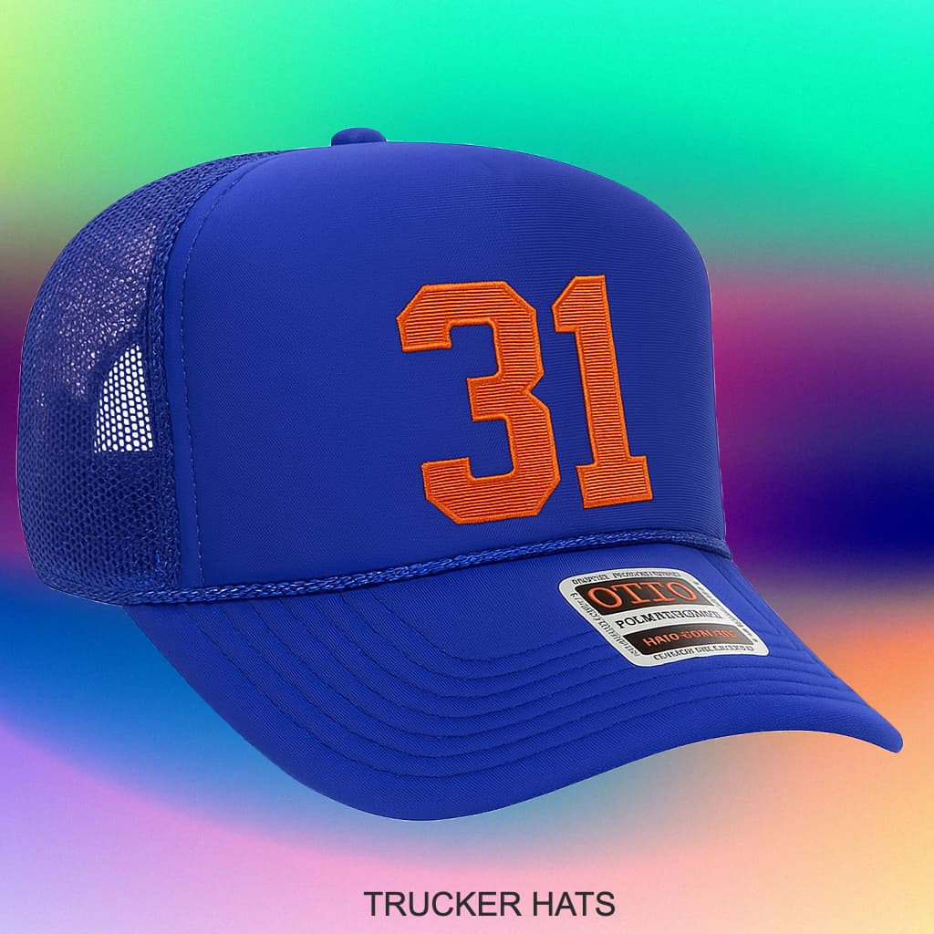 Embroidered trucker hat with a foam front and mesh back