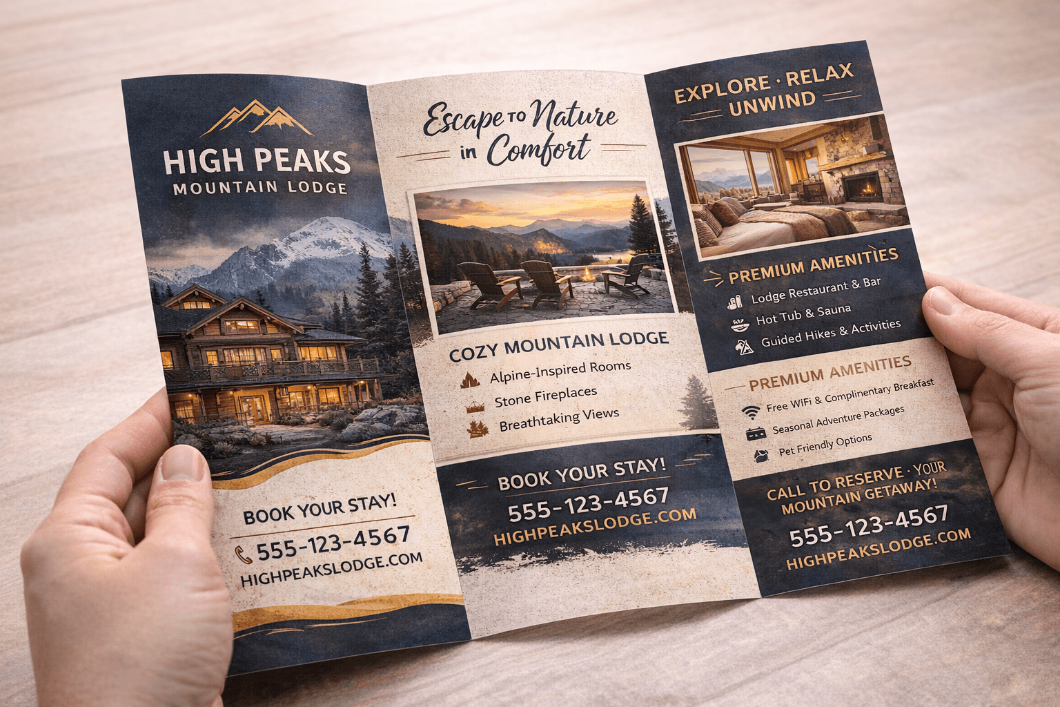 Professionally printed tri-fold marketing brochure