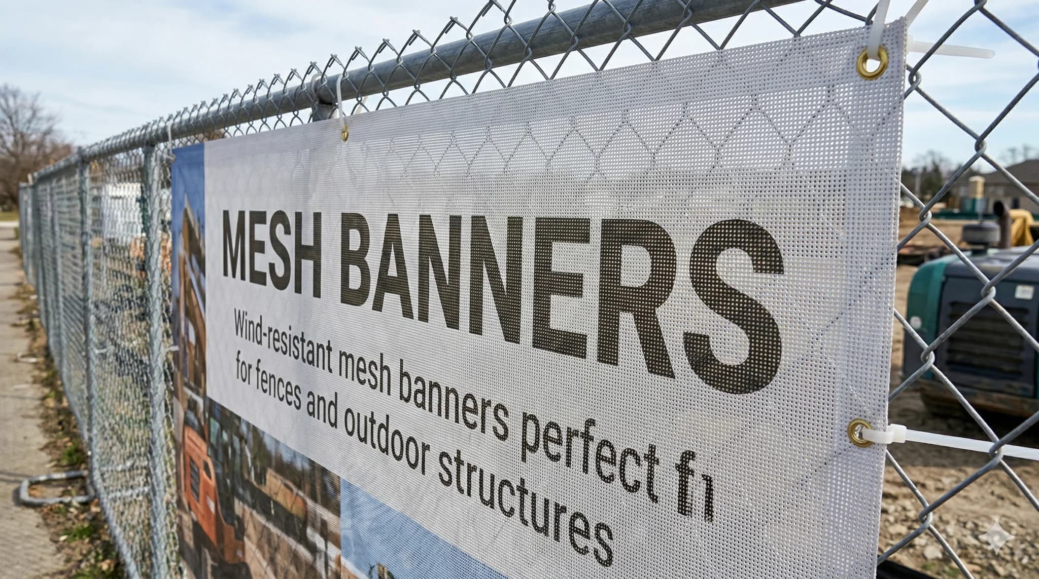 Outdoor mesh banner designed to allow airflow